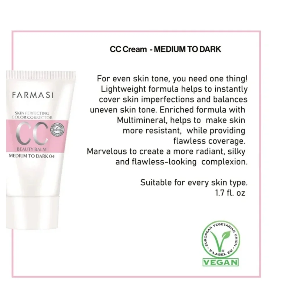 Farmasi CC Color Control Cream Foundation Cream 1.7 fl oz | 04 MEDIUM to DARK
